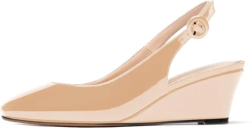 Vista 2 de WAYDERNS Zapatos de vestir de tacón bajo con hebilla y punta cuadrada de patente para mujer, zapatos de vestir lindos de 2 pulgadas