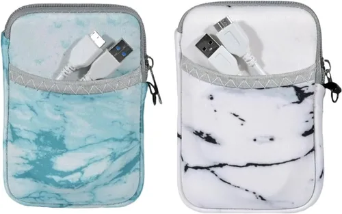 Vista 4 de Estuche de transporte de disco duro externo suave (Marble White+Marble Green)
