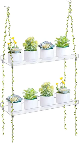 Vista 9 de Sumerflos Cajas de ventana de acrílico de 2 niveles para ventana de cocina, dormitorio, sala de estar, 16 pulgadas, flores de pared de 16 pulgadas
