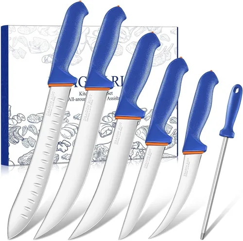 Vista 9 de DRAGON RIOT Juego de Cuchillos de Trinchar para Carne Cuchillo Curvo de 6 Pulgadas para Recortar y Deshuesar Pechuga de Res y Cuchillo para Rebanar