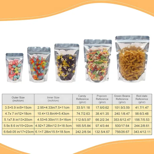 Vista 5 de SumDirect, bolsas de aluminio con cierre, reutilizables, 50 unidades, bolsa vertical para alimentos con ranura para almacenar alimentos