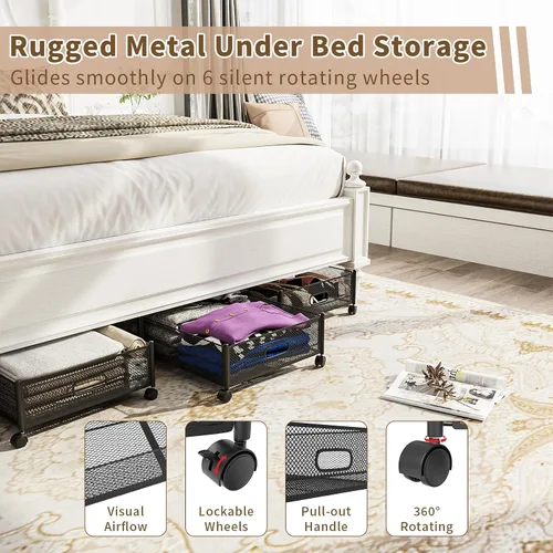 Vista 4 de Almacenamiento debajo de la cama sobre ruedas, almacenamiento grande mejorado de 31.5 pulgadas, organizador plegable de metal para debajo