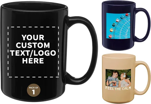 Vista 10 de DISCOUNT PROMOS Tazas de café de cerámica grandes personalizadas de 15 onzas, juego de 10/50/100, paquete personalizado a granel, perfecto