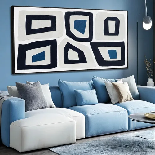 Vista 10 de Arte de pared blanco texturizado, arte abstracto gris, imágenes modernas enmarcadas grandes, pintura al óleo de paisaje ondulado, 24 x 48 pulgadas