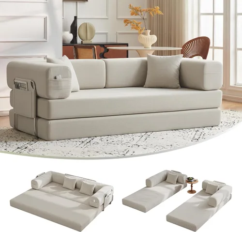 Vista 8 de Sofá cama convertible de 79 pulgadas con almohadas, sofá cama plegable de pana con marco de forma fija, sofá deshuesado para sala de estar