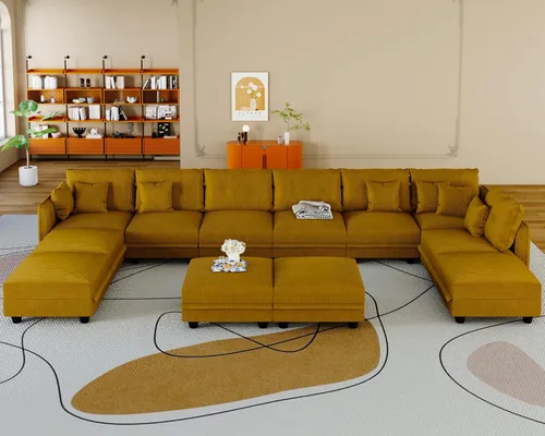 Vista 47 de LLappuil Sofá Seccional Modular con Asientos de Almacenamiento, Sofá Modular Convertible de Pana Chaise para Sala de Estar, Sofás de 5 Plazas con 3