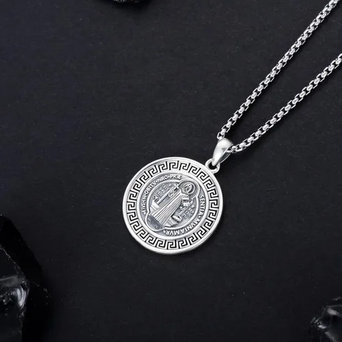 Vista 5 de PROESS Collar de plata de ley de San MiguelSan Benito, San Antonio, San Judas, Medalla religiosa, joyería de regalo para mujeres y hombres