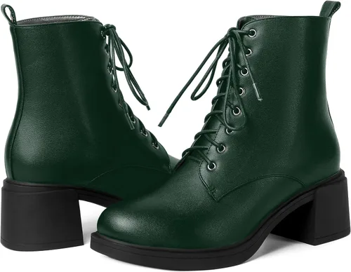 Vista 48 de ROSERWISH Botas altas de tacón bajo y grueso para mujer, con cordones, cómodas, modernas, con puntera redonda, de 2.5 pulgadas