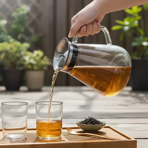 Vista 2 de Aquach Tetera de vidrio de 27 onzas con tapa de filtro inteligente, hervidor de té de vidrio de borosilicato seguro para estufas con infusor