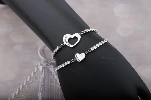 Vista 3 de Regalos para el día de la madre, joyería para madre e hija, conjunto de pulseras de deseos a juego con corazón para mamá e hija
