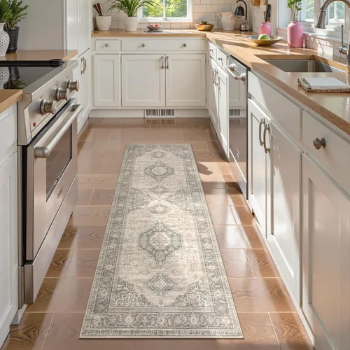 Vista 41 de Lahome Alfombra oriental lavable de área pequeña, 2 x 3 pies, para entrada, cocina, ultra fina, suave, tapete antideslizante para puerta de Azul