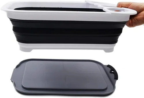 Vista 5 de SAMMART Escurridor de platos plegable de 7.5 litros (2 galones) con escurridor, juego de escurridor plegable, organizador de vajilla portátil
