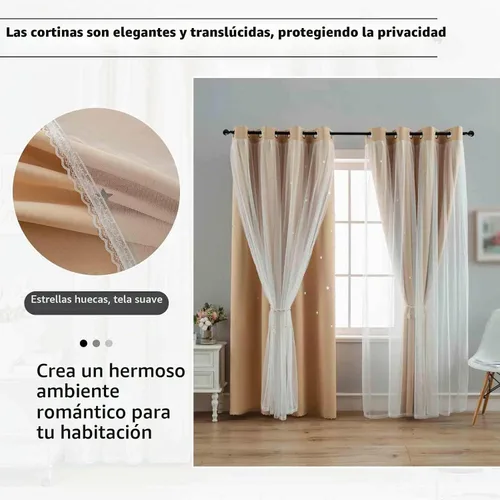 Vista 7 de Anytime - Cortinas para dormitorio de niñas con estrella hueca, cortinas opacas para habitación de niños, cortinas largas para oscurecer