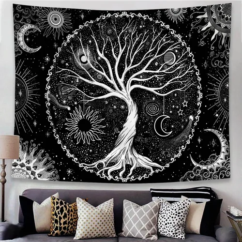 Vista 3 de Spenlife Tapiz del Árbol de la Vida en Blanco y Negro para Dormitorio, Tapices Espirituales Estéticos, Tapices de Árbol Estéticos, Tapiz Estético