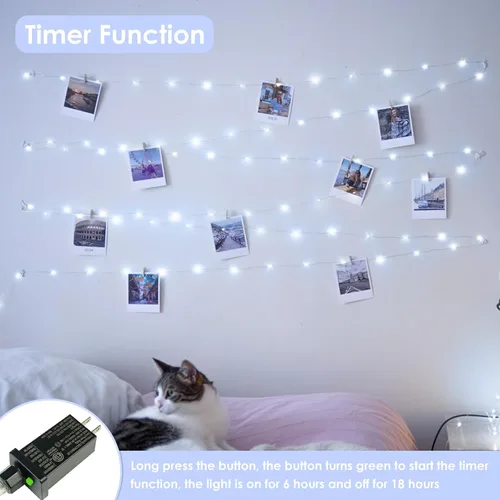 Vista 5 de Guirnalda de luces LED enchufables de 33 pies, impermeable, para exteriores e interiores, 8 modos con temporizador, luz de Navidad, decoración