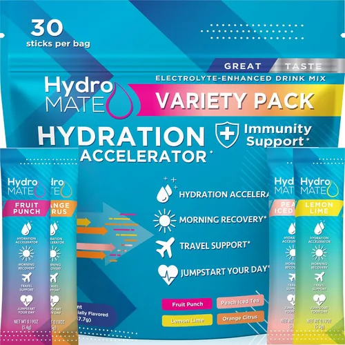 Vista 9 de HydroMATE - Paquetes de electrolitos en polvo, acelerador de hidratación bajo en carbohidratos, mezcla de bebida para alivio de fiestas, más