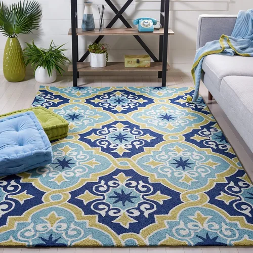 Vista 10 de SAFAVIEH Four Seasons Collection - Alfombra de pasillo, 2 pies 3 pulgadas x 8 pies, azul marino y azul, floral enganchada a mano, no desprende