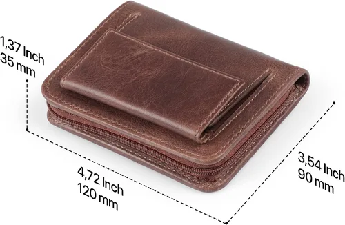 Vista 5 de Otto Angelino Cartera plegable con cremallera para hombre con bloqueo RFID, piel de vaca italiana, comodidad de viaje delgada, soporte para tarjeta
