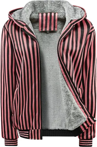 Vista 12 de JiangWu - Chaqueta con capucha de estilo Sherpa para mujer, forro polar grueso, abrigada para invierno A-Negro