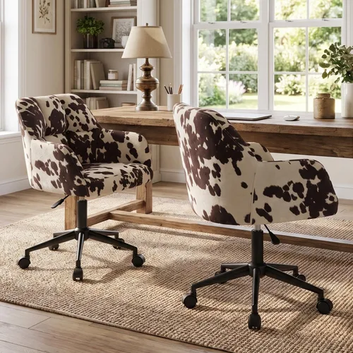 Vista 11 de HNY Silla de escritorio moderna de piel sintética, altura ajustable, cómoda silla giratoria de maquillaje con ruedas para sala de estar, computadora
