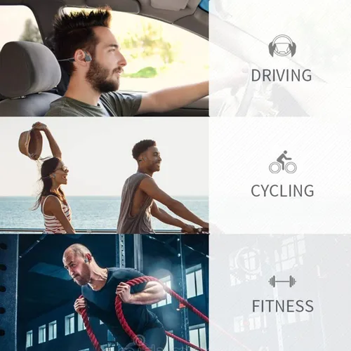 Vista 2 de Auriculares de conducción ósea, auriculares Bluetooth de oreja abierta con micrófono, auriculares deportivos resistentes al sudor, auriculares