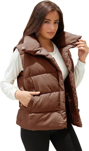 Vista 7 de EsheSy Chaleco acolchado para mujer, con cremallera, sin mangas, ligero, cuello alto, acolchado
