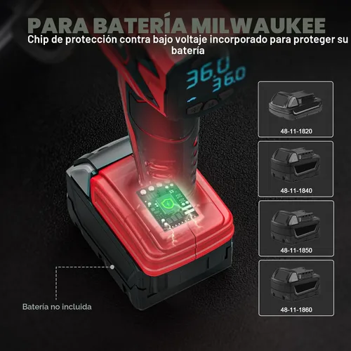 Vista 7 de LIVOWALNY Compresor de aire para inflador de neumáticos, compatible con batería Milwaukee de 18 V, bomba de aire eléctrica portátil inalámbrica