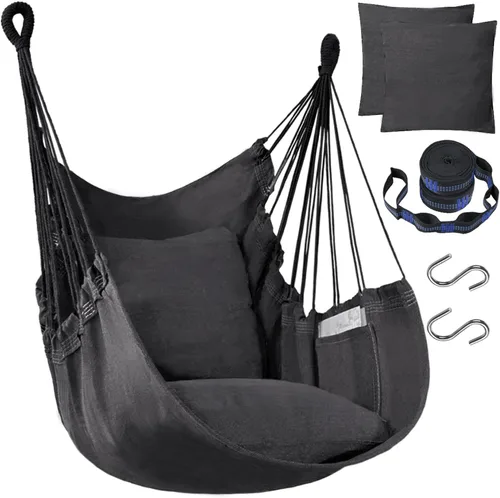 Vista 9 de Halalona Silla Hamaca Colgante Silla Hamaca Colgante Columpio de Cuerda 2 Cojines Incluidos - Hamaca Columpio Resistente y Duradera de Algodón Suave