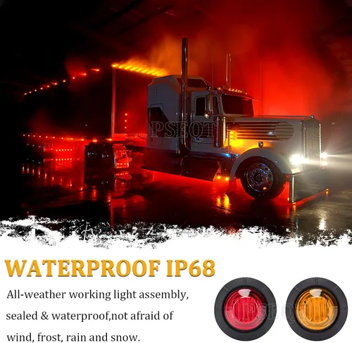 Vista 4 de PSEQT Luces LED de marcador de remolque de 3/4 pulgadas, indicadores de espacio lateral, luz trasera, impermeable, para remolque, camión, autobús