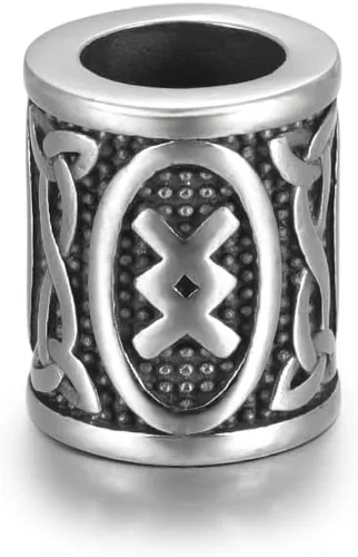 Vista 23 de 5 cuentas vikingas de acero inoxidable, cuentas espaciadoras de metal, cuentas espaciadoras de agujero grande, cuentas de tubo de plata antigua