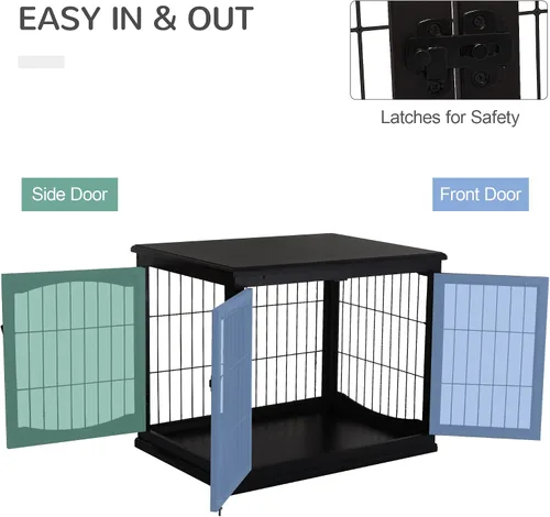Vista 5 de PawHut Muebles de jaula para perros, mesa auxiliar de jaula para perros pequeños con dos lados de apertura, puerta con cerradura, perrera