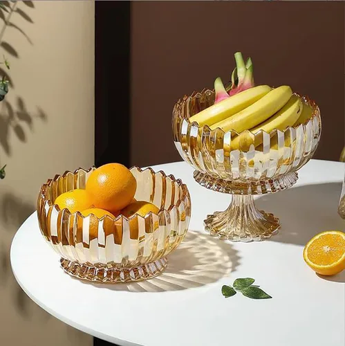 Vista 7 de Plato de caramelos de cristal con cubierta, cuenco de caramelos de cristal, plato de frutas, cuenco decorativo (ámbar)
