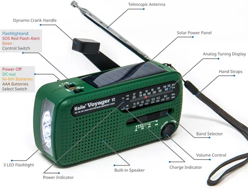 Vista 2 de Mejor NOAA Portátil Solar/Manivela de mano AM/FM, onda corta y NOAA Radio de emergencia meteorológica con cargador de teléfono celular USB