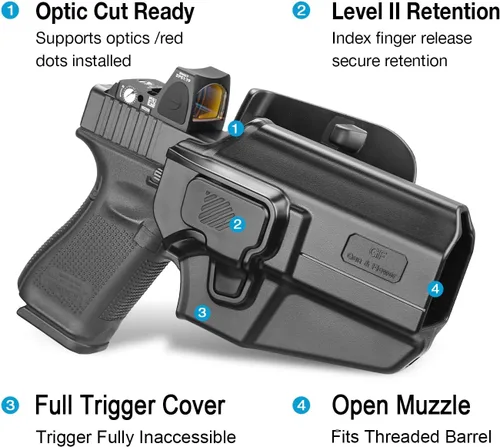 Vista 3 de Universal OWB Holster for Full Size/Compact Pistol, Optic Cut, Fit Glock/S&W/Sig/Springfield/CZ/Beretta/Taurus/Canik/FN/Walther & More, Index Finger