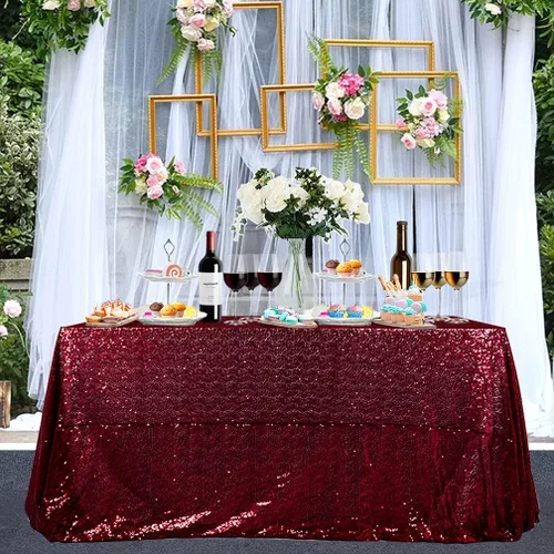 Vista 22 de Partisout - Mantel redondo de lentejuelas de 48 pulgadas color rosa brillante - Cubierta de mesa con purpurina brillante para boda, cumpleaños Rosa