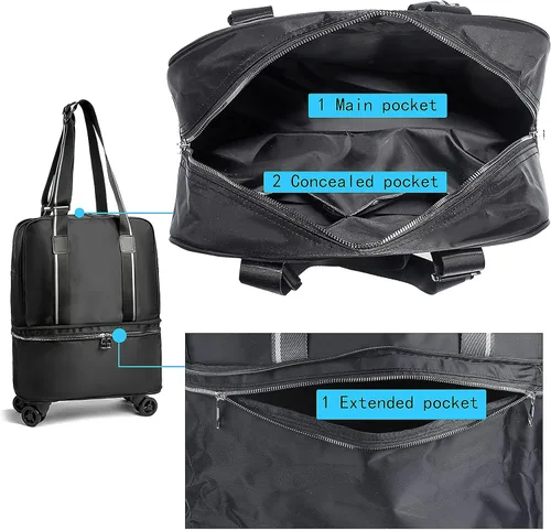 Vista 4 de ELDA Maleta plegable expandible para hombres y mujeres, equipaje ligero con ruedas giratorias desmontables de 360, bolsas de lona para viajes