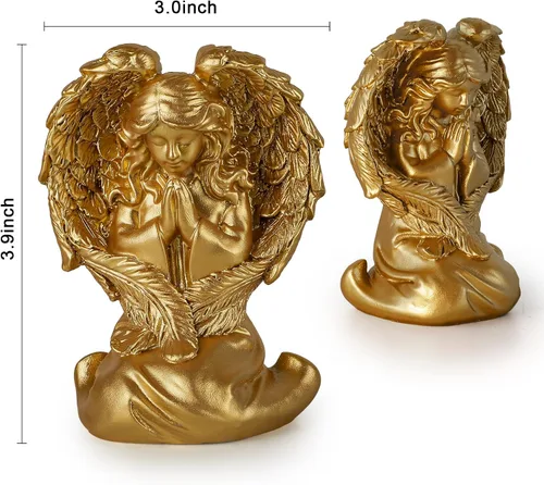 Vista 3 de INLOMEM Figura de ángel rezando, figura esculpida pintada a mano, estatua de alas de ángel para decoración del hogar o jardín, regalos de primera