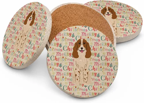 Vista 85 de Abyssinian Sand Terrier Merry Christmas - Posavasos grandes de piedra arenisca (4 unidades)