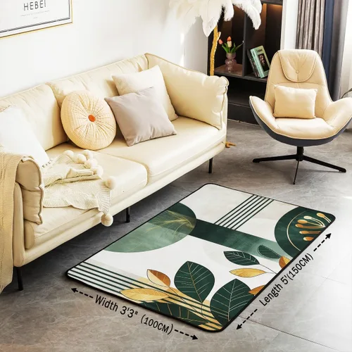 Vista 3 de Feelyou Boho Geometric Area Rug 3x5 Kids Tropical Leaves Decorative Rug for Boys Girls Teens Botanical Nature Theme Living Room Rugs Luxury Modern
