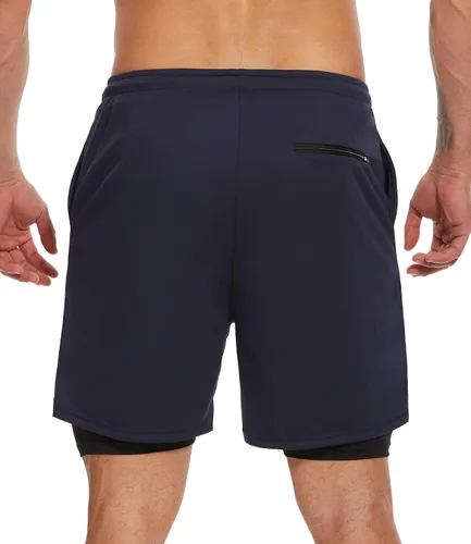 Vista 2 de Paquete de 4 pantalones cortos de entrenamiento 2 en 1 para hombre con forro, pantalones cortos deportivos de secado rápido con bolsillos