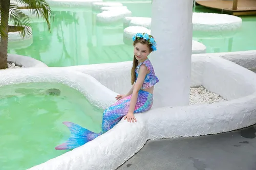 Vista 8 de DNFUN Colas de sirena para nadar para niñas, traje de baño de sirena con monoaleta
