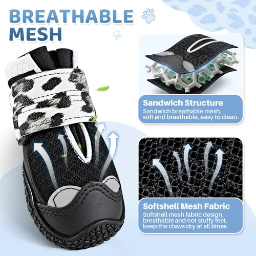 Vista 3 de SlowTon Zapatos para perros grandes, pequeños y medianos, botas transpirables para el pavimento caliente de verano, protector de patas para caminar