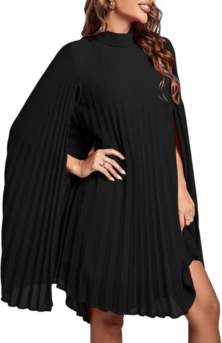 Vista 3 de Rooscier Vestido midi de fiesta plisado con cuello alto falso y espalda abierta para mujer