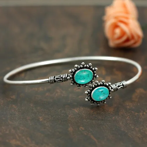 Vista 6 de Natural ojo de tigre malaquita piedra lunar brazalete 0.276x0.354in forma ovalada piedra preciosa 925 plata superposición brazalete hecho a mano