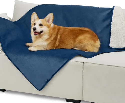 Vista 65 de Bedsure - Mantas impermeables para perros pequeños - Manta de felpa de sherpa con impresión suave lavable para perros y gatos, protector de muebles