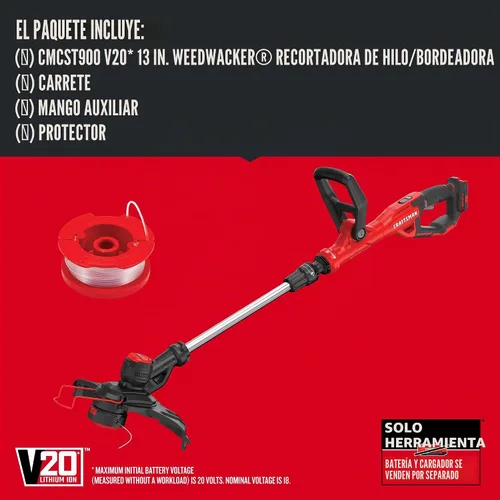 Vista 3 de CRAFTSMAN V20 WEEDWACKER Cortadora de Cuerdas Inalámbrica Bordeadora con Alimentación Automática, 13 pulgadas, Solo Herramienta (CMCST900B)