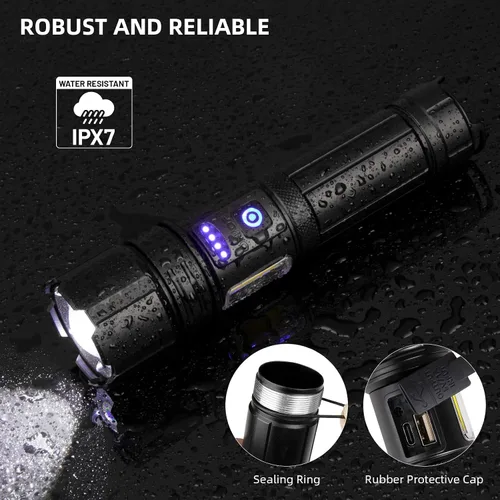 Vista 6 de KINGCAESAR Linternas recargables de alto lúmenes, 90,000 lúmenes, luz de flash súper brillante con 5 modos, IPX7 impermeable potente linterna LED