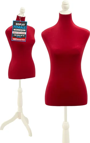 Vista 8 de Topmaster Maniquí: altura ajustable, estructura duradera de espuma y lona, base de madera, ancho de hombro compacto, ligero, versátil para ropa