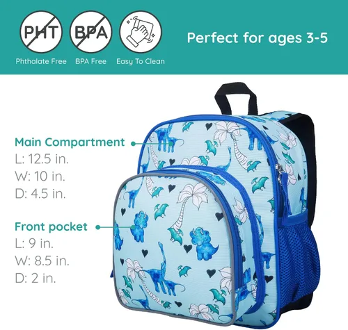 Vista 3 de Wildkin - Mochila infantil de 12 pulgadas – Acolchada, ajustable, ideal para guardería y viajes, Dino azul, Escuela
