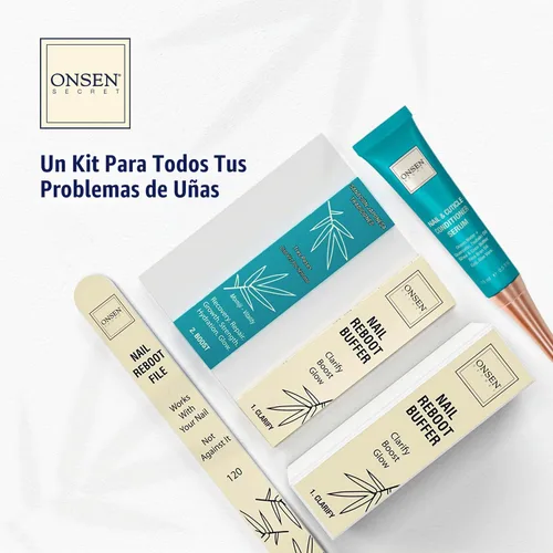 Vista 3 de Onsen Secret Kit de cuidado de uñas, con suero para el cuidado de la cutícula, kit de pulidor de uñas japonés y brillo - fortalecimiento y brillo